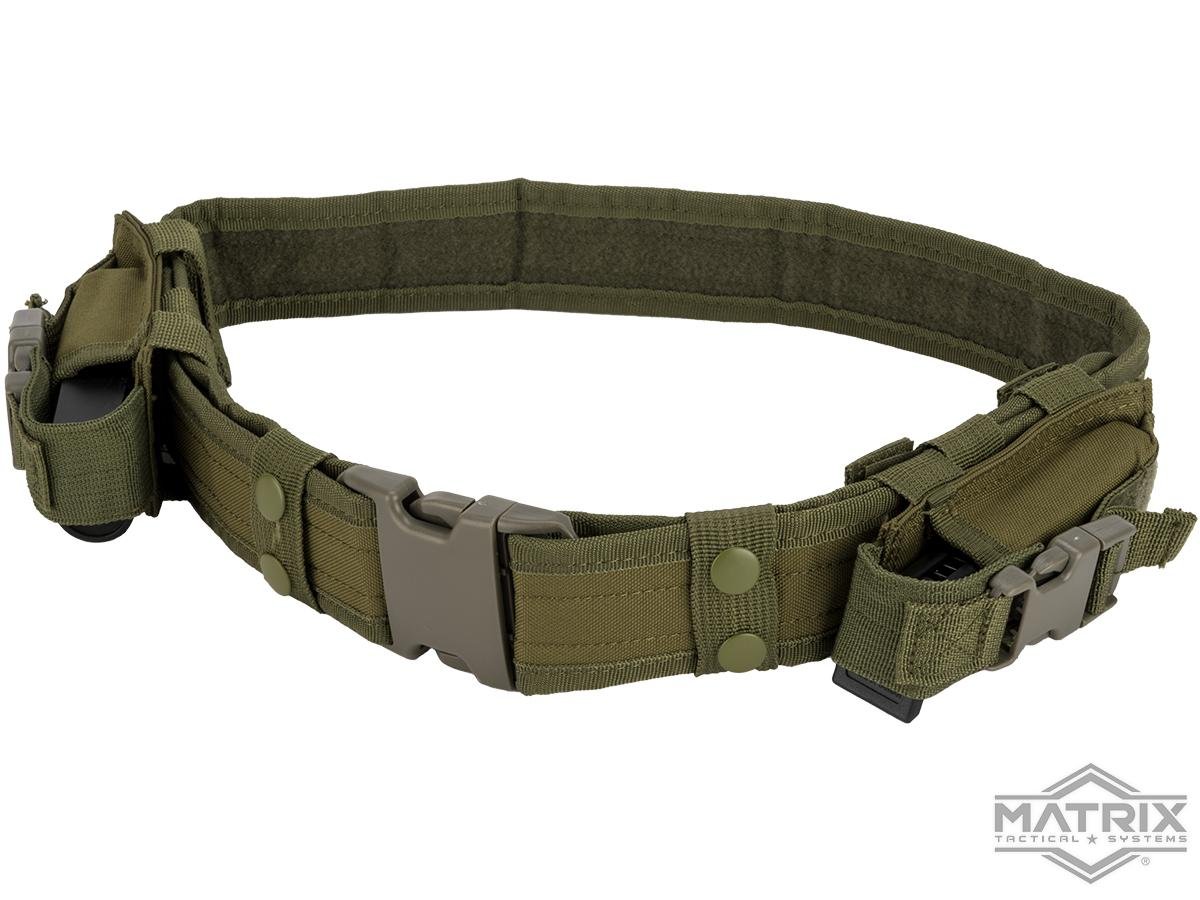 Matrix Ballistic Nylon Tactical Pistol Belt (Color: OD Green w/ Mag Pouches) image 0