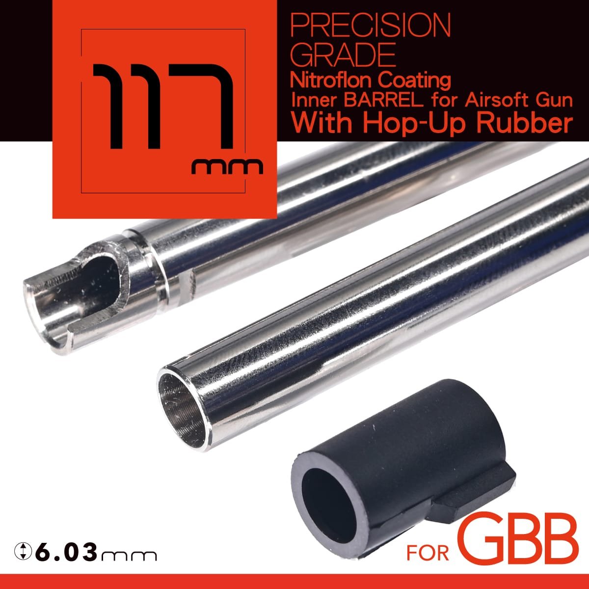 Unicorn Airsoft 6.03 NITROFLON Coated Brass Inner Barrel for Tokyo Marui GBB Airsoft Guns (Length: 117mm) image 0