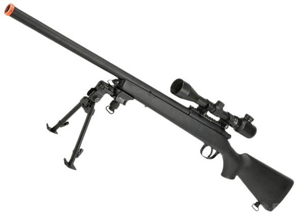 AGM M700 Airsoft Bolt Action Sniper Rifle with Scope Rail (Package: Black w/ Scope and Bipod) image 0