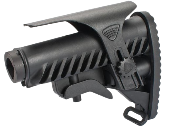 APS Shark Style Airsoft M4 Retractable Stock w/ Stock Tube and Cheek Riser - Black image 0