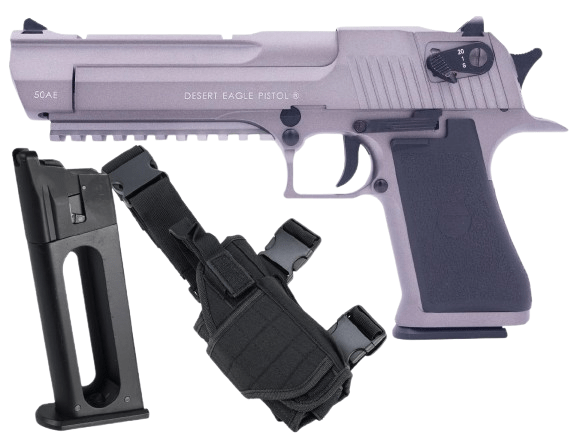 Cybergun Magnum Research Licensed Select Fire Desert Eagle CO2 Gas Blowback Airsoft Pistol by KWC (Color: Grey w/ Rail / Add Magazine + Holster) image 0