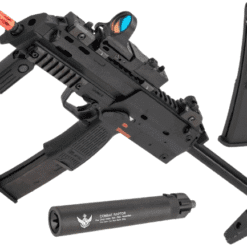 H&K Umarex MP7 Rapid Deployment Hard Kick Airsoft Gas Blowback by KWA (Color: Black / Add CO2 Magazine + Power-Up Suppressor)