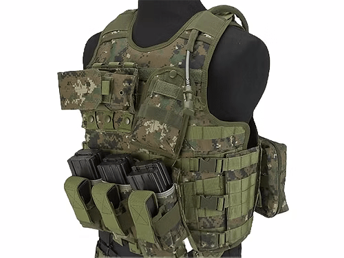 Matrix MEA Tactical Vest with M4 Magazine Pouches and Hydration Bladder (Color: Digital Woodland)
