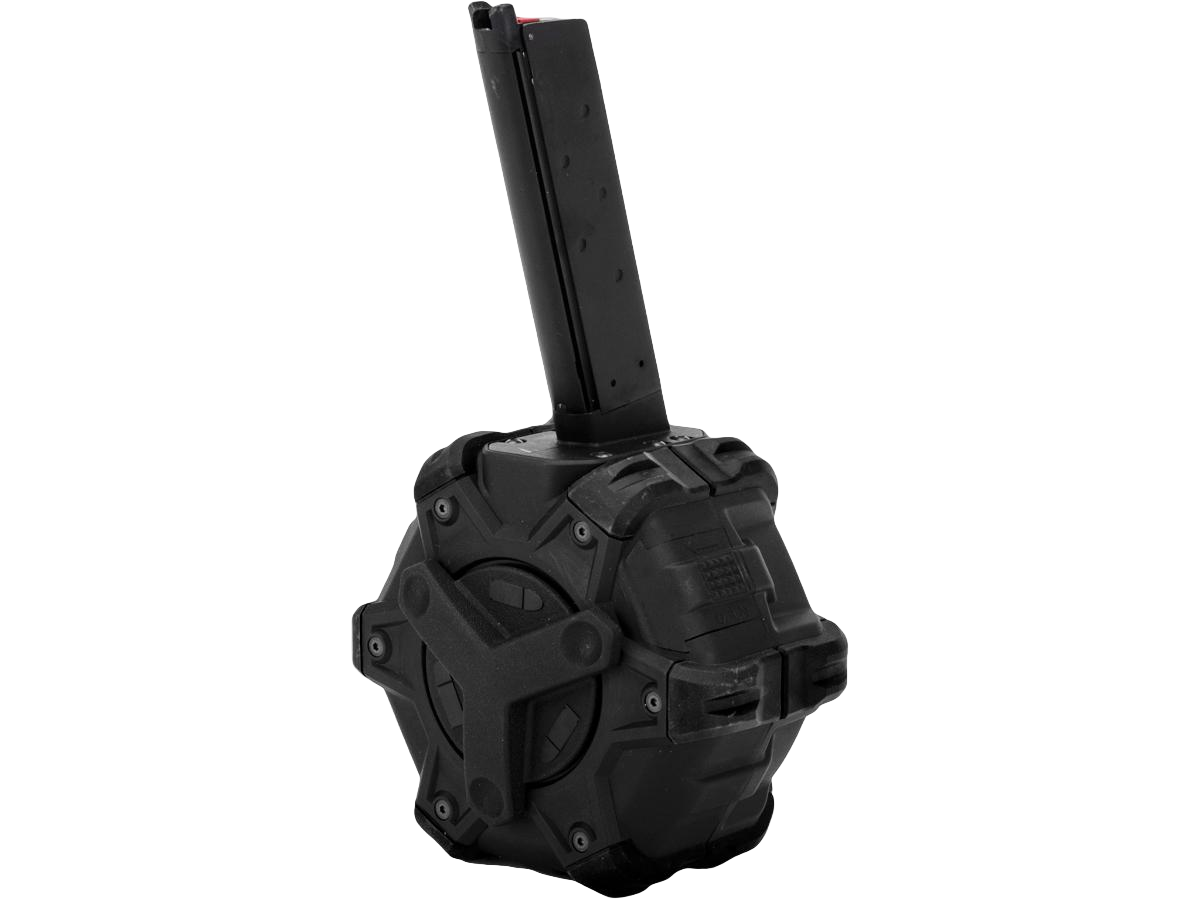 AW Custom Drum Magazine for Gas Blowback Airsoft Pistols & Rifles (Model: WE 1911 / Black)