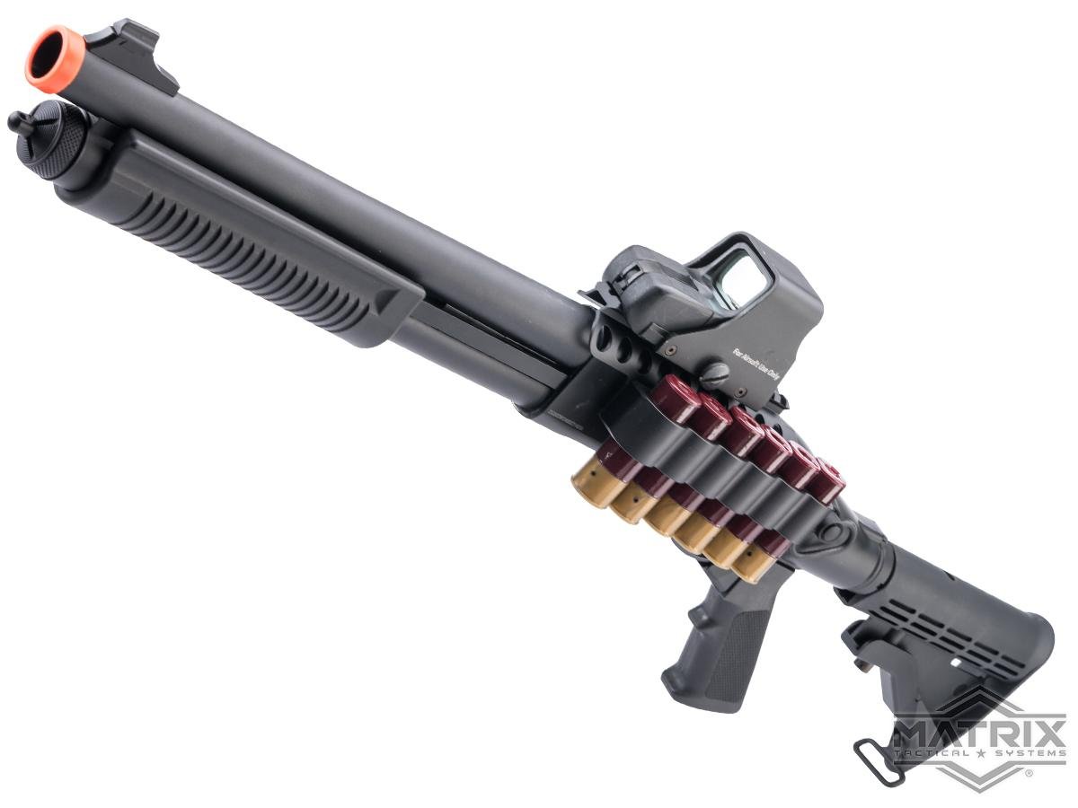 Matrix 3/6 Burst Firing Multi-Shot CO2 Powered Airsoft Shotgun (Model: Tactical w/ Shell Caddie / Black)