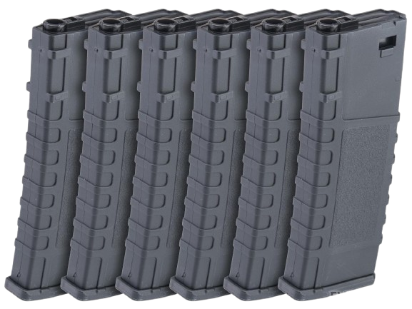 Lonex 200rd Mid-Cap Polymer Magazine for M4 M16 AEG Rifles (Color: Black / Pack of 6)