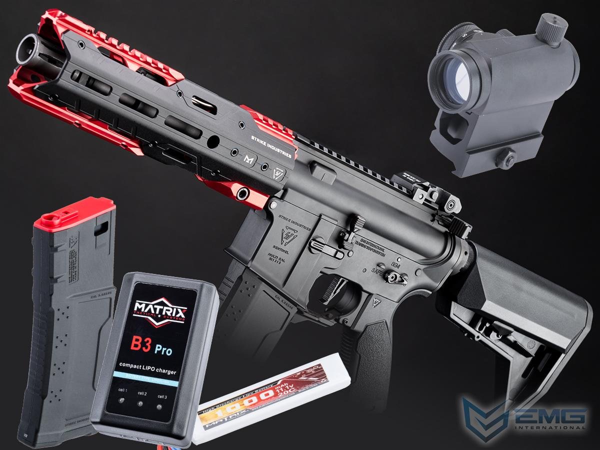 EMG x Strike Industries Custom Built "Sentinel" AR-15 Airsoft AEG Rifle w/ GRIDLOK® Handguard System (Color: Red / 8.5" Rail / Go Airsoft Package)