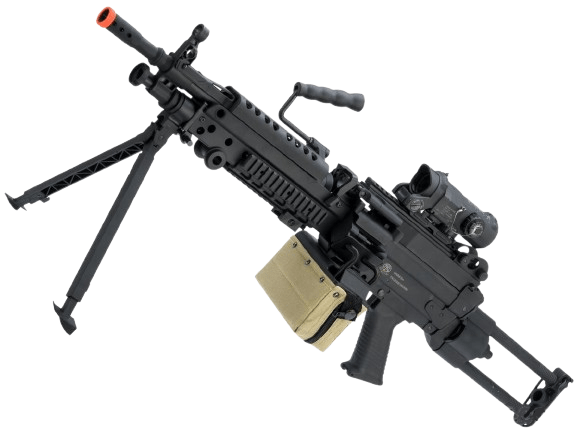 Cybergun FN Licensed M249 MINIMI "Featherweight" Airsoft Machine Gun (Model: Para / 400 FPS Electronic Trigger MOSFET / Add 1500rd Tan Sack Magazine)