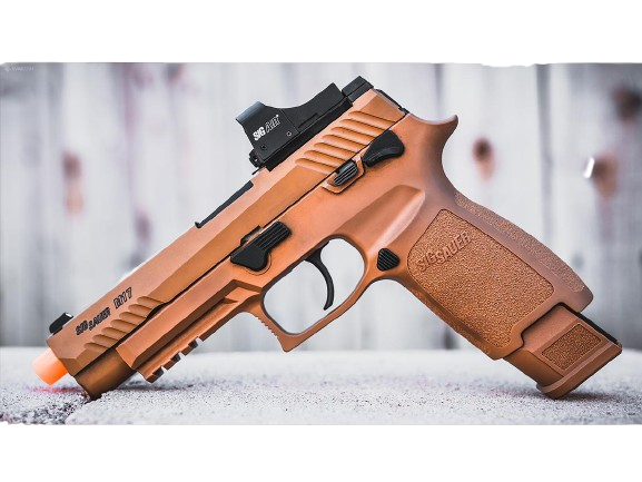 SIG Sauer ProForce P320 M17 MHS Airsoft GBB Pistol (Color: Tan / CO2 + 1 Green Gas Magazine / Precision Package)
