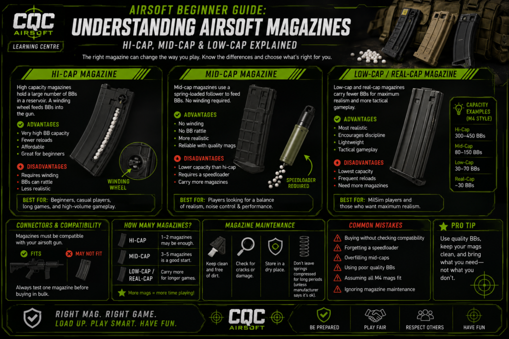 Airsoft Beginner Guide: Understanding Airsoft Magazines – Hi-Cap, Mid-Cap & Low-Cap Explained
